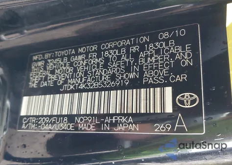 2011 Toyota Yaris z USA, uszkodzony, nr VIN JTDKT4K32B5326919